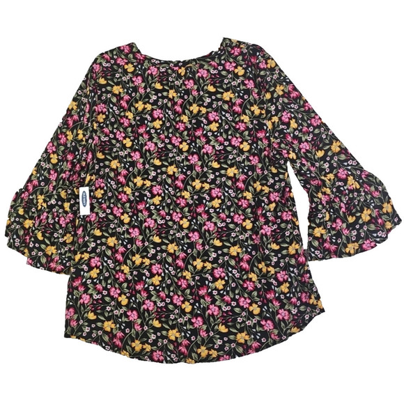 Old Navy ~Woman Size XL TALL~ Black Pink Floral Shirt Oversized Blouse Top NWT. - Picture 8 of 12